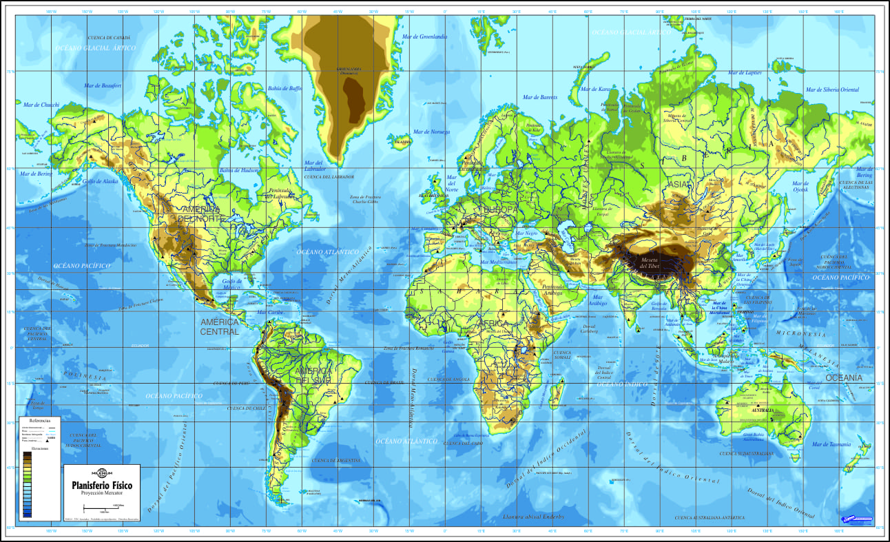 Planisferio Mercator Físico