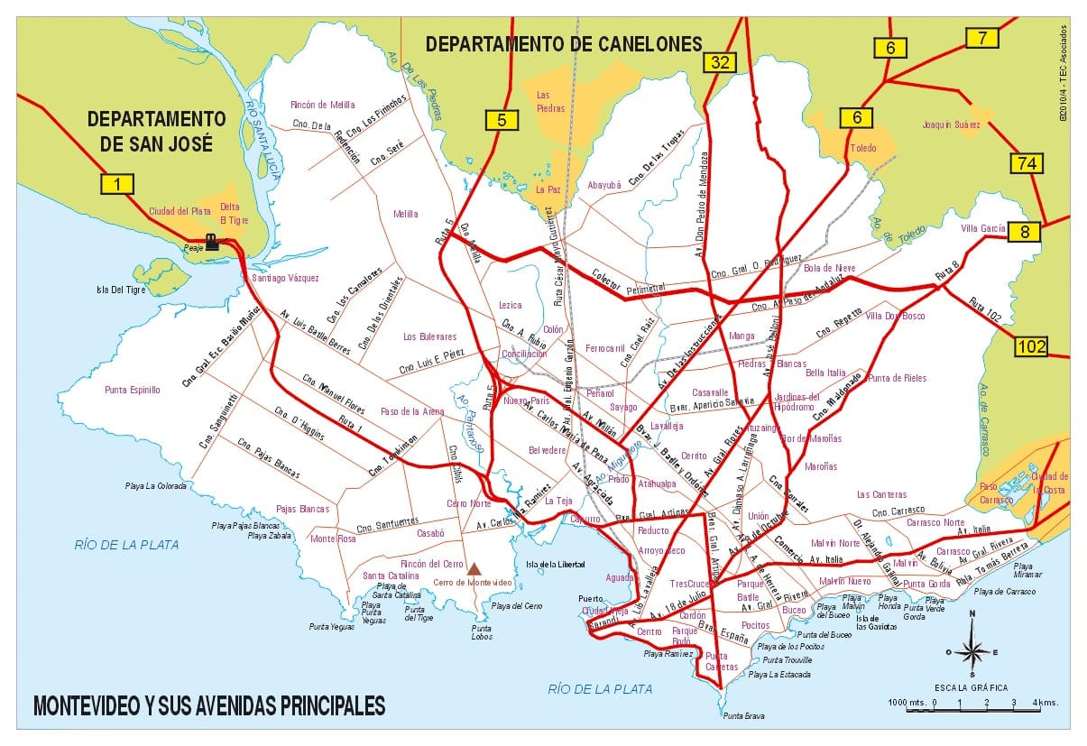 Mapa de Montevideo con Avenidas Principales