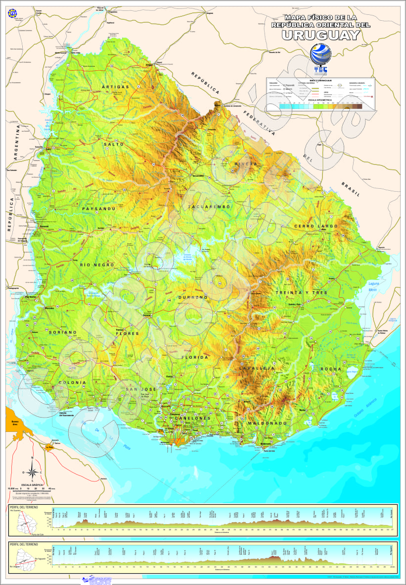 Mapa de Uruguay Físico